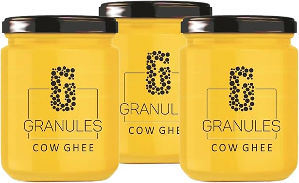 GRANULES Pure Cow Ghee 500ml | Natural Desi Ghee | Premium Cow Ghee | Organic Pure Ghee | Traditional Method | Authentic Ghee for Cooking | Ghee Cow 500ml Glass Jar - Pack of 3 GRANULES Pure Cow Ghee 500ml | Natural Desi Ghee | Premium Cow Ghee | Organic Pure Ghee | Traditional Method | Authentic Ghee for Cooking | Ghee Cow 500ml Glass Jar - Pack of 3