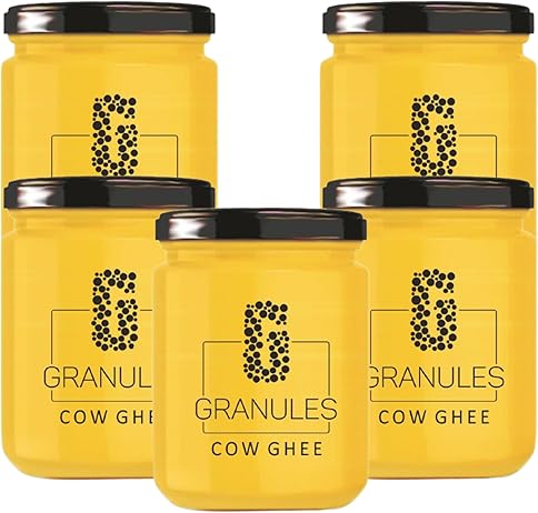 GRANULES Pure Cow Ghee 500ml | Natural Desi Ghee |Organic Pure Ghee | Traditional Method | Authentic Ghee for Cooking | Healthy & Flavorful | Ghee Cow 500ml Glass Jar - Pack of 5 GRANULES Pure Cow Ghee 500ml | Natural Desi Ghee |Organic Pure Ghee | Traditional Method | Authentic Ghee for Cooking | Healthy & Flavorful | Ghee Cow 500ml Glass Jar - Pack of 5